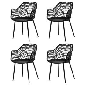 Set Of 4 Mid-Century Modern Black Mesh Dining Chair With Ergonomic Backrest