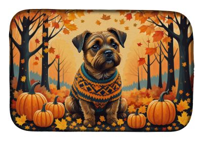 Border Terrier Fall Dish Drying Mat Absorbent Dish Drying Mat Pad for Kitchen Counter Dish Drainer Mat for Countertop, 14 x 21", Multicolor