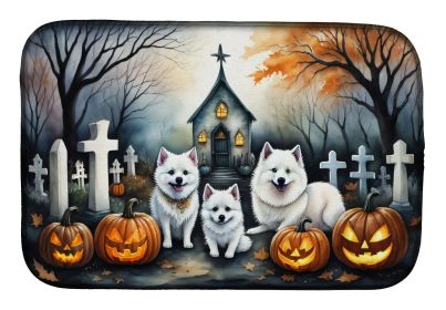 American Eskimo Spooky Halloween Dish Drying Mat Absorbent Dish Drying Mat Pad for Kitchen Counter Dish Drainer Mat for Countertop, 14 x 21"